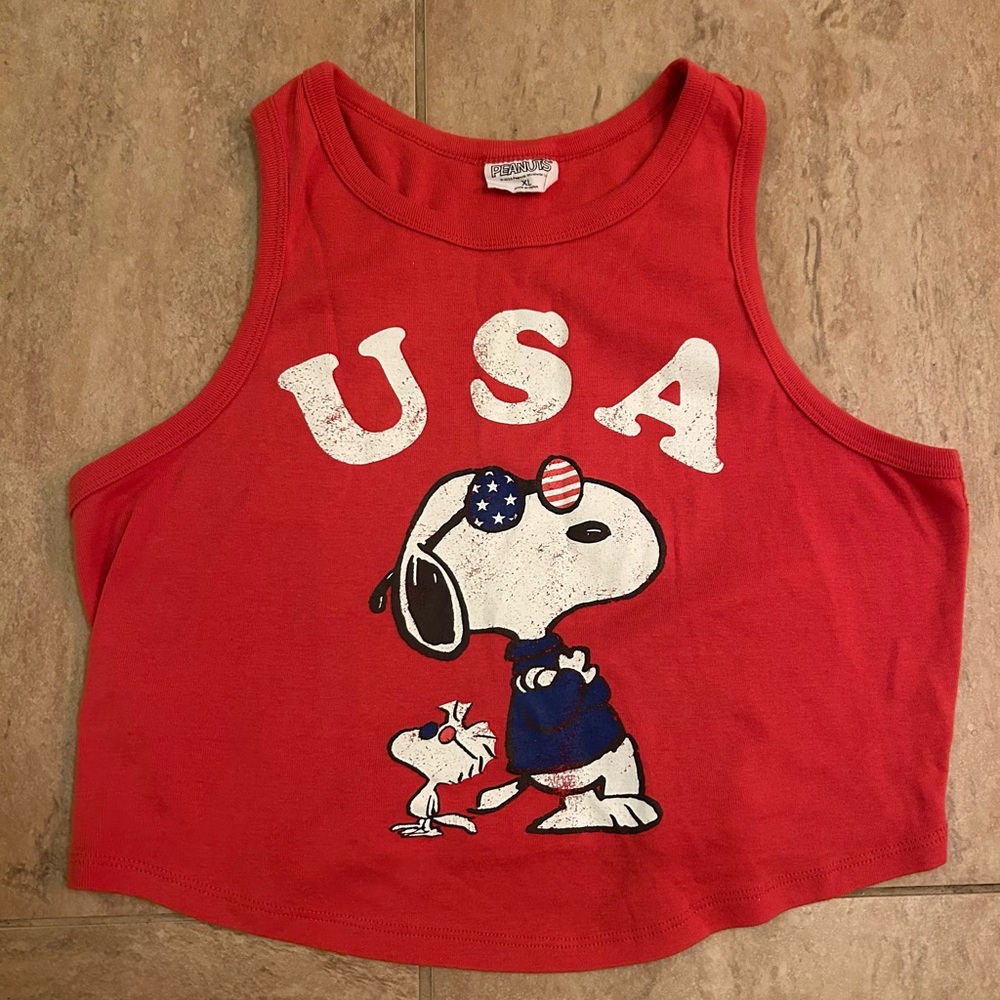 Women's Peanuts Snoopy USA Tank Top Crop Patriotic Size XL